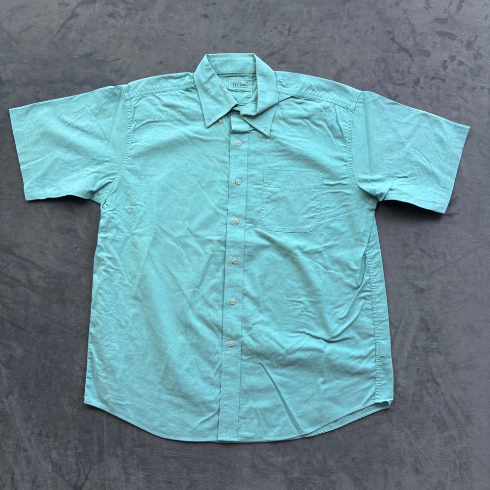 LL Bean Mens Traditional Fit Oxford Shirt Short Sleeve Teal Green Large Regular
